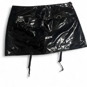 SHEIN Black Faux Latex Mini Skirt with Garter Rings